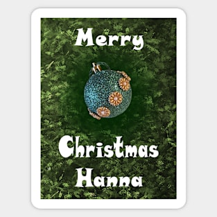 Merry Christmas Hanna - Green Glitter Ball Ornament with Beaded Flowers :) Sticker